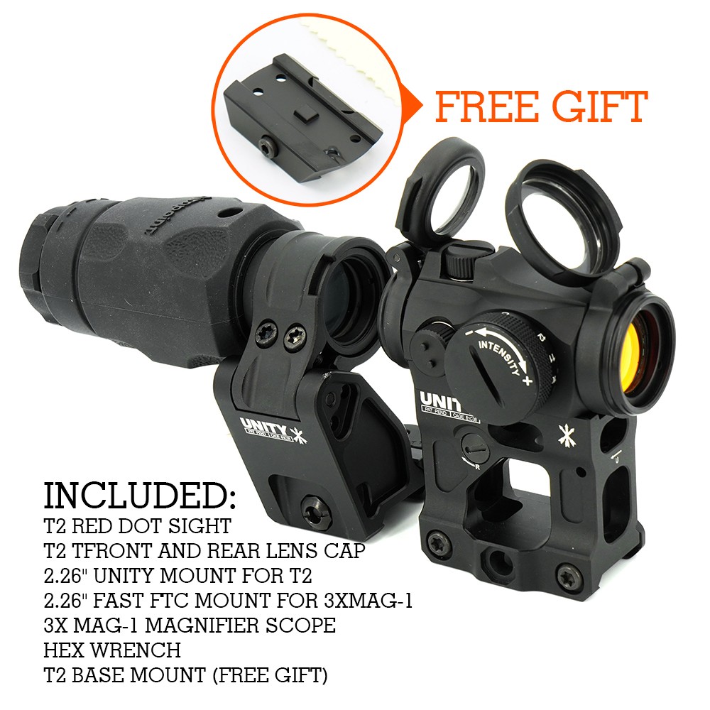 SPECPRECISION T2 RED DOT&3XMAG-1 MAGNIFIER&UNITY 2.26" Height FAST QD FTC Mount 4 Piece COMBO